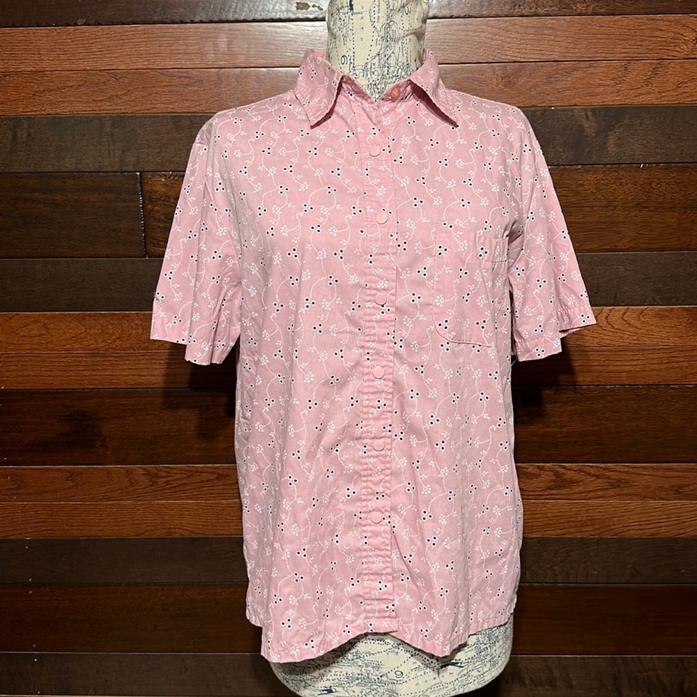 Boca Bay Collared Short Sleeve Pink Floral Button Down Blouse